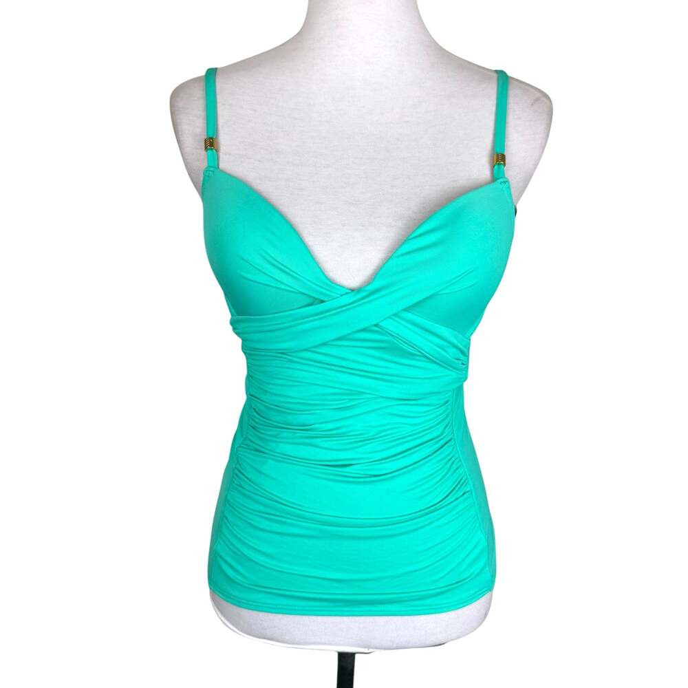 Carmen Marc Valvo Swimwear Seafoam Green Underwire Ruched Tankini Swimsuit Top